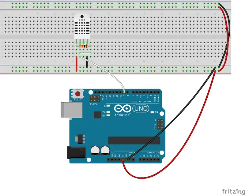 The Fritzing diagram of the DHT22 connection