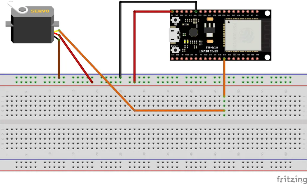 Wiring diagram of the servo motor with the ESP32
