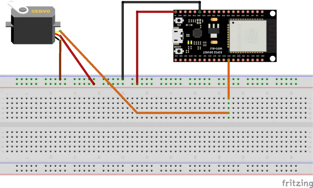 Wiring diagram of the servo motor with the ESP32 Wiring diagram of the servo motor with the ESP32