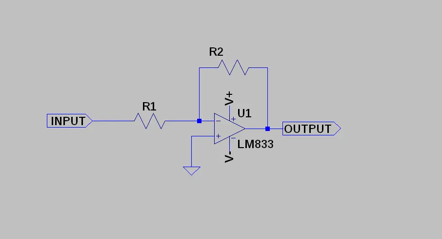 Schema elettrico di un amplificatore operazionale in configurazione invertente