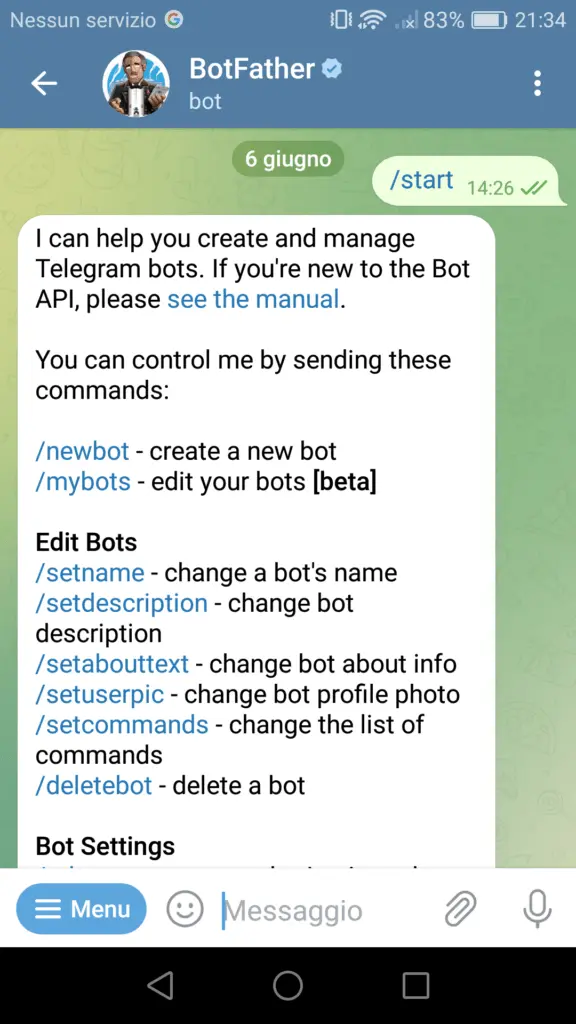 The instructions for creating the bot