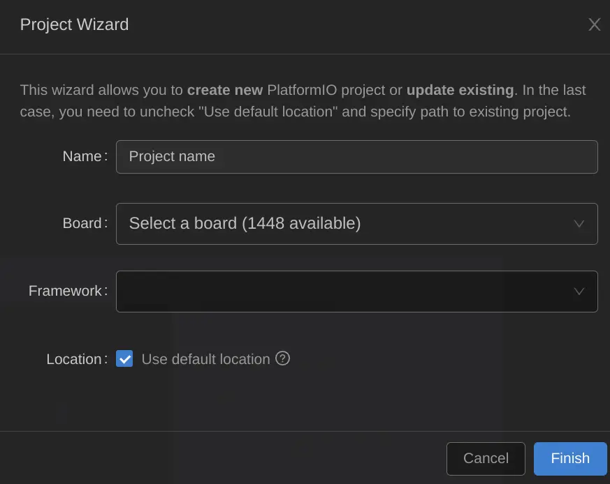 Project creation window and platform definition Project creation window and platform definition