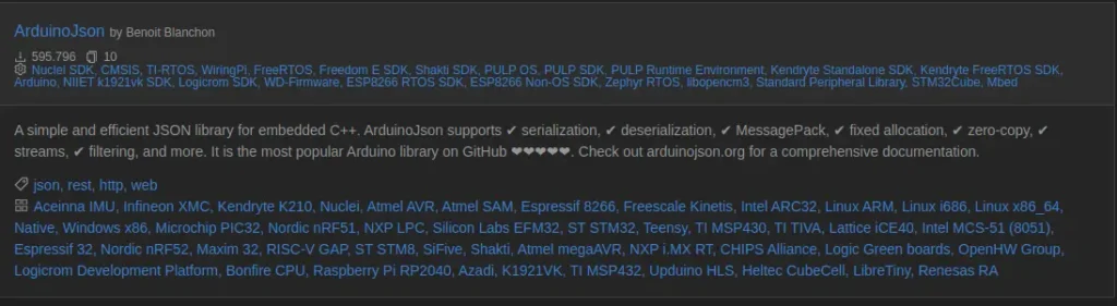Install the ArduinoJson library Install the ArduinoJson library