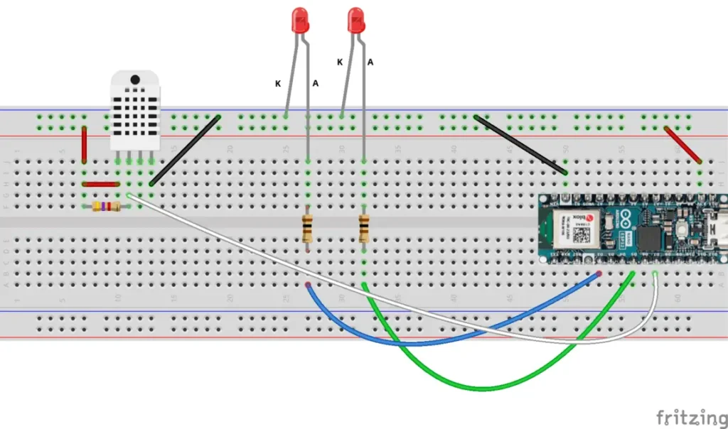 Complete circuit diagram of the dimmable LED project and environmental measurements
