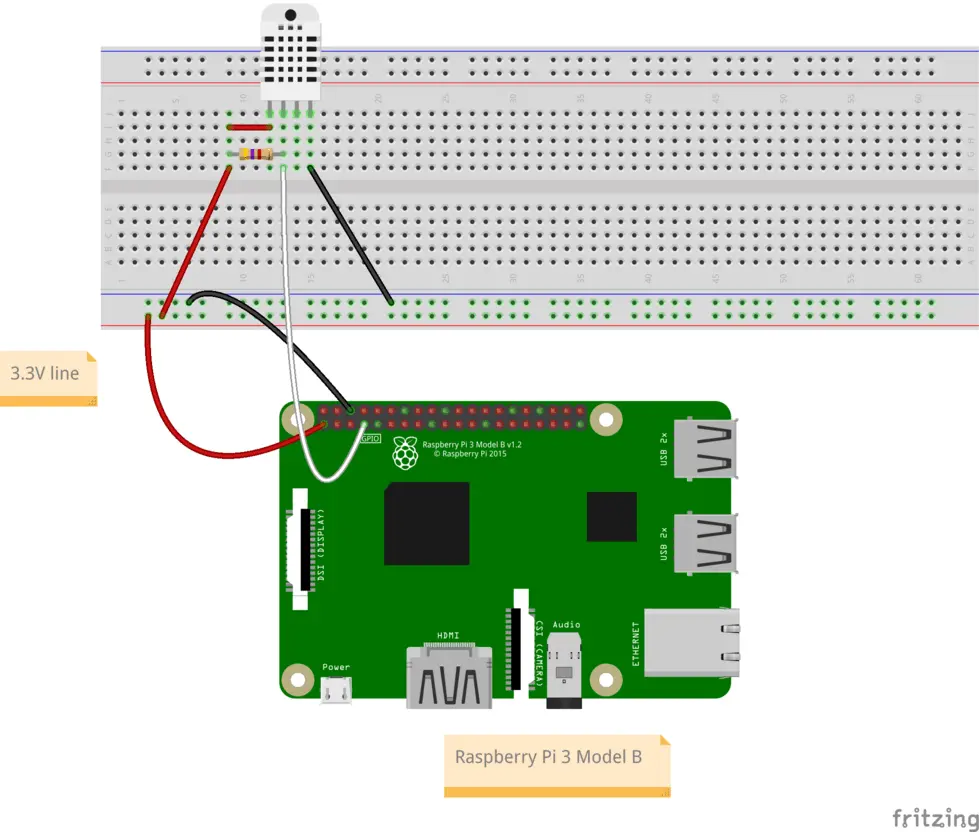 Diagram of the connection between the Raspberry and the DHT22 of our datalogger on Modbus protocol