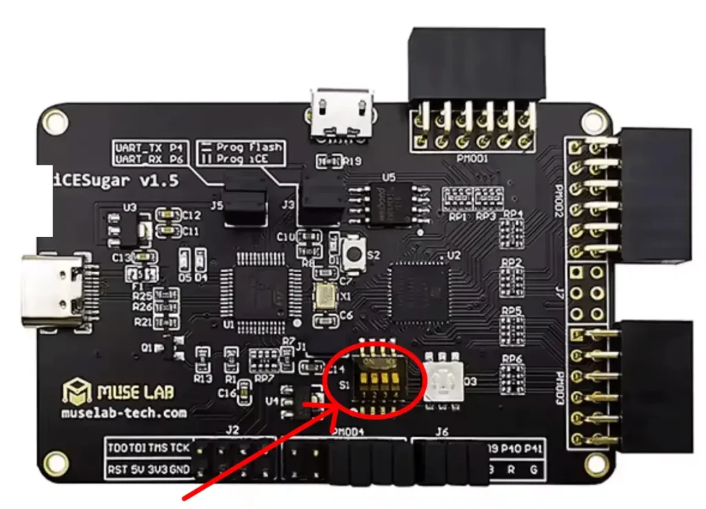 DIP switch location on the iCE40UP5K FPGA board